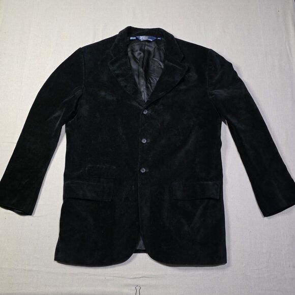 Vintage Polo Ralph Lauren Black Velour Velvet Mens Blazer Jacket size Large - Picture 2 of 11